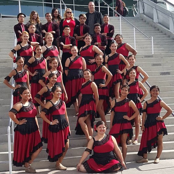 This Lemoore High Marching Winter Guard, shown here following a performance in Las Vegas, along with other band members and boosters, will take to the streets for a "Fill the Shako" fundraising campaign on May 14.